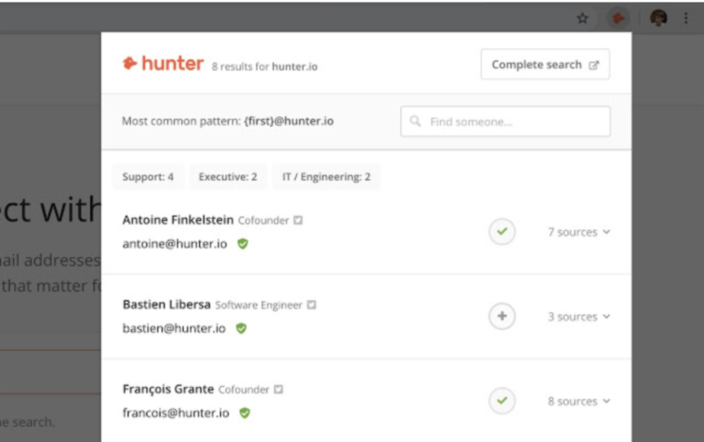 Hunter Find email addresses in seconds (Estensione Chrome)